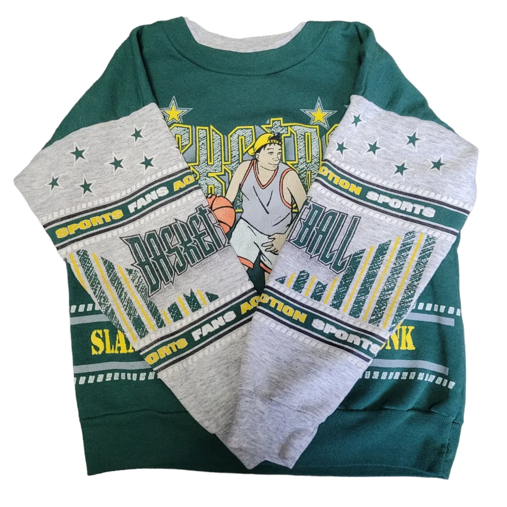 Vintage 1990s green basketball crew neck sweatshirt